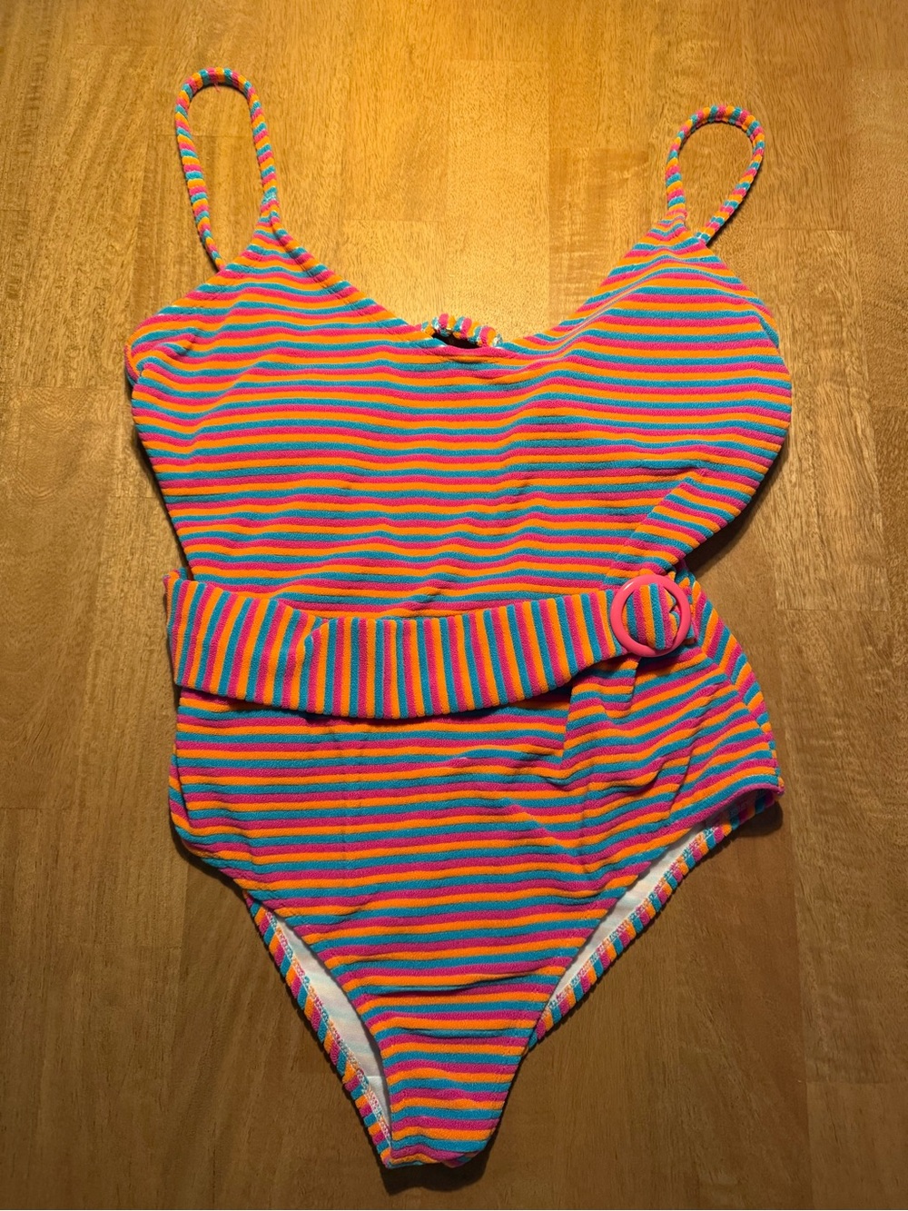 Striped Freshwater Rainbow Belted One-Piece Swimsuit - Bright Multicolor